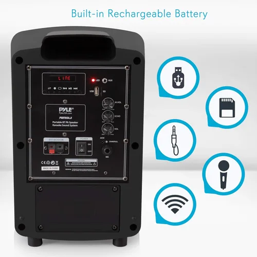 Vista 3 de Pyle Sistema de altavoces PA Bluetooth portátil con micrófono inalámbrico - Sistema de sonido de karaoke para interiores y exteriores