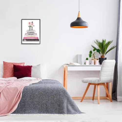 Vista 2 de The Stupell Home Decor Collection Book Stack Fashion Candle Pink Rose