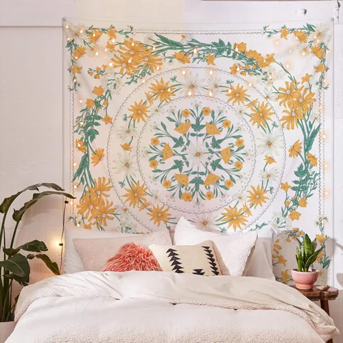 Vista 9 de Simpkeely - Tapiz de medallón floral tipo Mandala, para colgar en la pared, bohemio, hippie