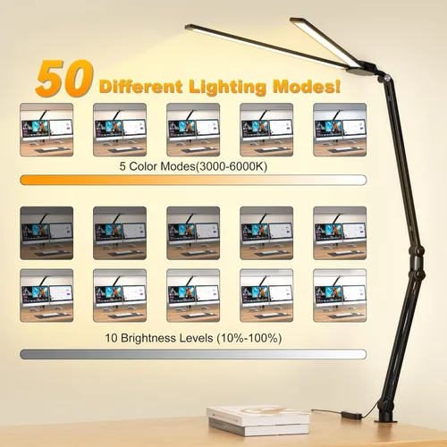 Vista 2 de Lámpara de escritorio LED para oficina y hogar, 31.5 pulgadas, luz de escritorio de arquitecto con abrazadera para monitor de computadora