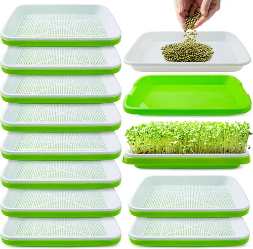 Paquete de 10 bandejas de germinación de semillas con orificios de drenaje, kit de bandejas de germinación de semillas sin BPA, bandeja de hierba de
