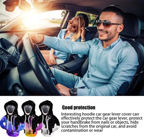 Vista 6 de Funda para palanca de cambios de coche de Halloween, 2 piezas, accesorios interiores automotrices, pomos de cambio, camisa con capucha de moda