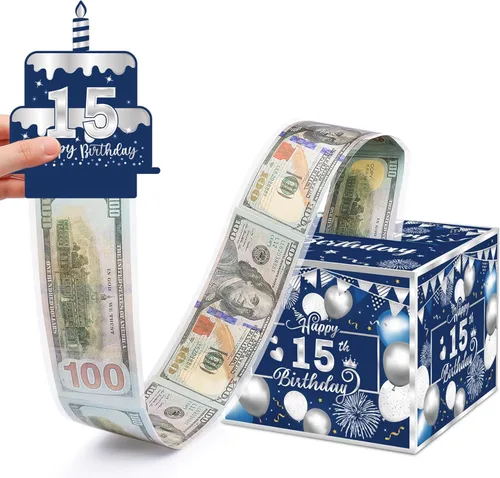Vista 11 de Caja de regalo de cumpleaños con calcomanías de bricolaje para cualquier edad, soporte de dinero sorpresa para regalo en efectivo con tarjeta