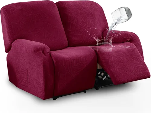 Vista 19 de vctops Funda repelente al agua para silla reclinable de 4 piezas con bolsillo lateral, diseño de hojas de jacquard, elástica, suave, protector