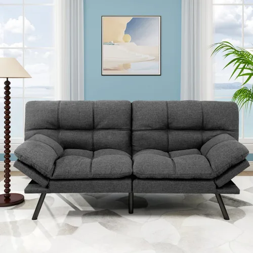 Vista 11 de Sofá cama de futón convertible, sofá futón de espuma viscoelástica, sofá cama tipo futón, sofá cama pequeño moderno con respaldo dividido para sala