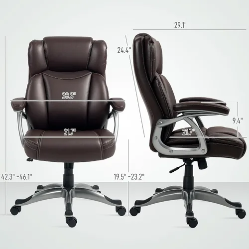 Vista 3 de HOMCOM Silla de oficina ejecutiva con función de inclinación, silla de escritorio de cuero PU con respaldo alto, silla giratoria para computadora