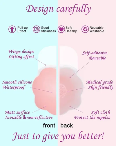Vista 3 de MSLO Lifting Nipple Covers Breast Petals Reusable Adhesive Invisible Bra Silicone Sticky Pasties Lift Wing for Women
