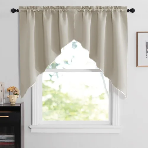 Vista 47 de NICETOWN - Cortinas para oscurecer la habitación con orificio para barra, cenefas de festón a medida y festones para cocina