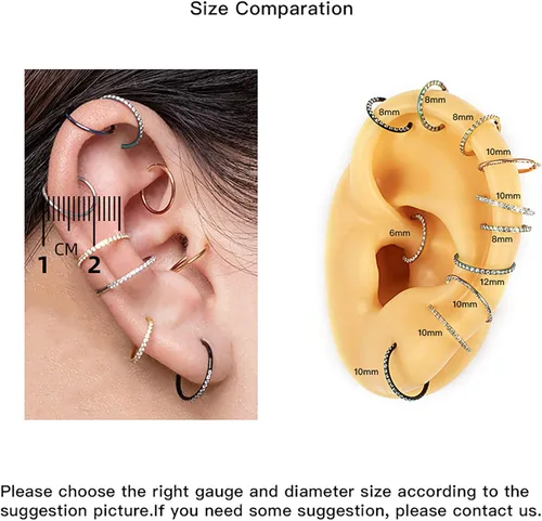 Vista 6 de WBRWP - Anillos para tabique de nariz y labio Piercing de acero quirúrgico con diseño de caracola abierta de tripledoble aro, arete para lóbulo, 20G