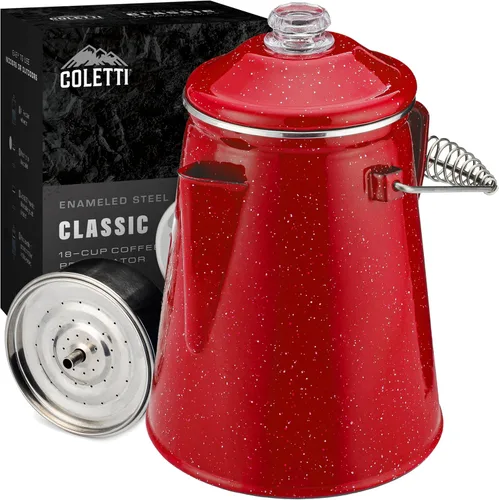 Vista 14 de COLETTI Cafetera Percolator clásica: la cafetera de camping más nostálgica, ahora modernizada [esmalte negro, 18 tazas]