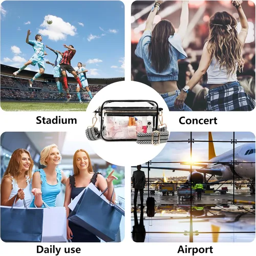 Vista 6 de WEDDINGHELPER Bolsa cruzada transparente, bolsa transparente aprobada para estadios con correa ajustable para conciertos deportivos, festivales