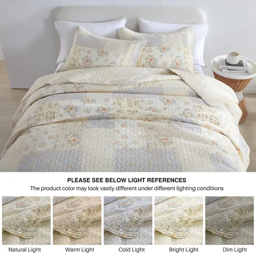 Vista 7 de DDUOXIN Colcha tamaño Queen extragrande (102 x 120 pulgadas), colcha acolchada reversible 100% algodón con 2 fundas de almohada, juego de colcha