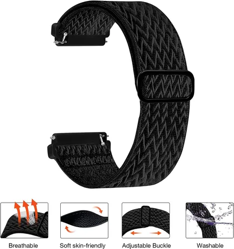 Vista 9 de Paquete de 4 bandas elásticas compatibles con pulseras Fitbit Versa y Versa 2, correas de repuesto elásticas ajustables de nailon suave para mujeres