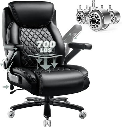 Vista 11 de Silla de oficina grande de servicio pesado de 600 libras con brazos abatibles 5D, cómoda silla de escritorio ejecutiva grande y alta con cojín