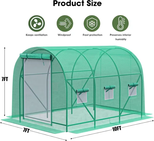 Vista 4 de Grezone Invernadero de Paso Mejorado Casa Verde con Puertas de Malla con Doble Cremallera y 6 Ventanas de Malla Plástico Resistente Casa Cálida