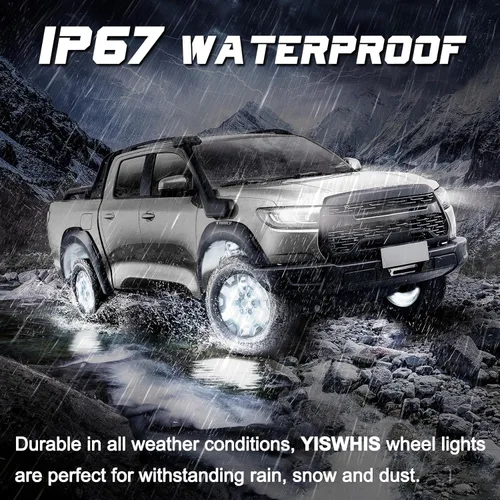 Vista 4 de 4 piezas de 17 pulgadas de luces de rueda de doble fila de color blanco puro, modos de luz persiguiendo, control remoto, impermeable IP67, luces