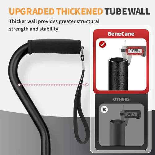 Vista 3 de BeneCane Bastón de caminar para hombres y mujeres, bastón ajustable con mango acolchado suave desplazado, portátil, ligero, resistente, ayuda