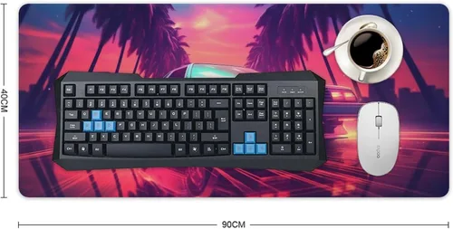 Vista 2 de Large Mouse Pad JDM Sports Drift Car Cyber Synthwave Palm Trees Desk Mat Computer Accessories Gaming Office Organizers Supplies Decor Essentials