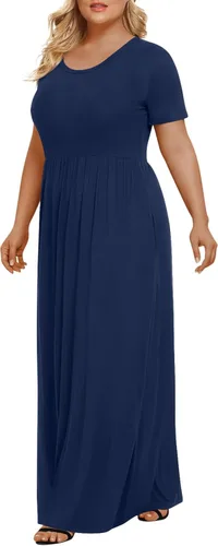 Vista 2 de LONGYUAN - Vestido largo de verano para mujer, talla extragrande, con curvas, manga corta, informal, talla XL-6XL