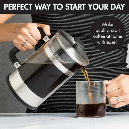 Vista 3 de Cafetera 2 en 1, prepara café de prensa francesa y café frío en una cafetera, mango de agarre cómodo, jarra de vidrio duradera, tamaño perfecto de 6
