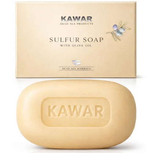 KAWAR Jabón de azufre del mar muerto prémium con aceite de oliva, ayuda a aliviar el acné, la psoriasis, el eccema y los puntos negros, sin