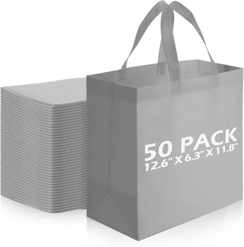 Vista 14 de Reginary 50 bolsas reutilizables a granel, bolsas de compras no tejidas con asas, plegables para boutiques (beige)