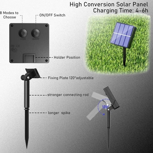 Vista 9 de KerKoor Cuerda de luces solares LED para exteriores, 40 pies, 100 luces LED, 8 modos, funciona con energía solar, cuerda de luces impermeables