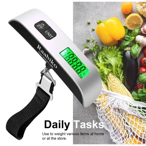 Vista 4 de Raabiko Báscula digital para equipaje (paquete de 2), báscula digital de peso para equipaje con sensor de temperatura, pintura de goma, 110 libras