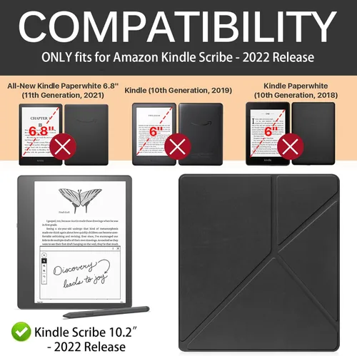 Vista 2 de Miimall Funda compatible con Kindle Scribe 2022, piel sintética de alta calidad, con función de encendido/apagado automático y múltiples ángulos