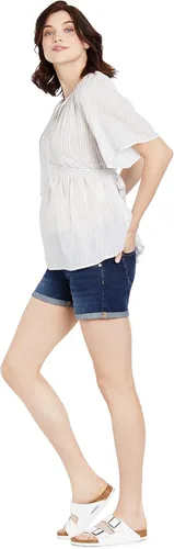 Motherhood Maternity Pantalón corto de mezclilla para mujer, color azul índigo, dobladillo enrollado, corte secreto