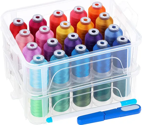 New brothread 40 colores compatibles con Brother, hilo de 500 m para máquina de bordar con caja de almacenamiento de plástico transparente para