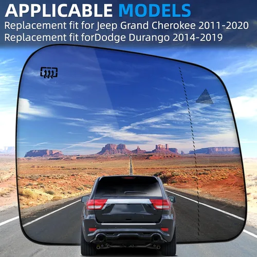 Vista 6 de Espejo lateral del pasajero de repuesto para Jeep Grand Cherokee 2011-2020, para Dodge Durango 2014-2019 - Espejo retrovisor lateral derecho