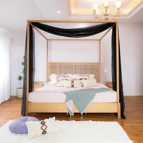 Linentalks Cortinas de cama negras para cama individual, bufanda de cama transparente de lujo, cortinas de cama con cenefa, cortinas de cama con