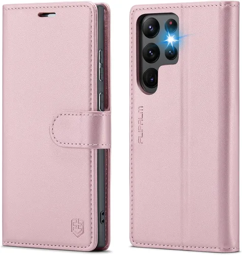 Vista 10 de FLIPALM Funda tipo cartera para Samsung Galaxy S22 Ultra, con bloqueo RFID, tarjetero, de piel sintética PU tipo folio con tapa plegable y función