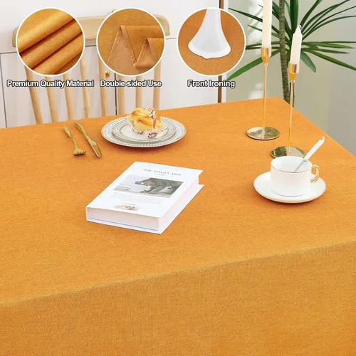 Vista 3 de Smiry Mantel rectangular de lino sintético, mantel de tela lavable impermeable, fundas decorativas lavables para cocina, comedor, fiestas, 60 x 102