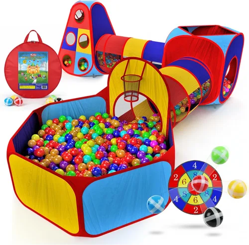 Playz 5 piezas de tiendas de campaña infantiles y túneles - Piscina de pelotas para niños pequeños, canasta de baloncesto, tubos para gatear, casas