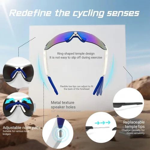 Vista 4 de Gafas de sol polarizadas Bluetooth para hombres y mujeres, protección UV, altavoces de oído abierto, micrófono integrado, lentes inteligentes