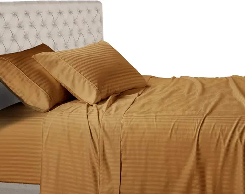 Vista 6 de Royal Hotel Bedding Sábanas a rayas de 600 hilos, juego de sábanas de 4 piezas, 100% algodón, rayas de satén, bolsillo profundo, tamaño Queen, azul