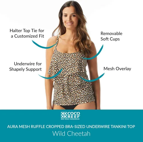 Vista 3 de COCO REEF Aura - Top tankini con aros y volantes, cobertura completa