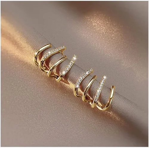 Vista 5 de Aretes de garra de oro y envolturas para niñas, de lujo, pequeños aretes de aro circulares alrededor de las orejas, joyería de moda para regalar que