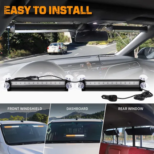 Vista 5 de XRIDONSEN Luces estroboscópicas para salpicadero, 144 LED, color blanco ámbar, advertencia de emergencia, seguridad de peligro de emergencia, 2 x