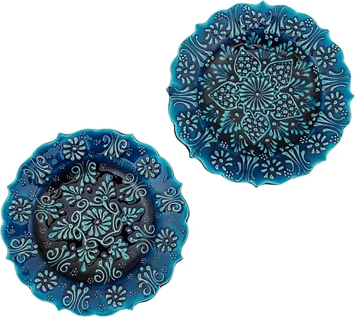 Juego de platos decorativos turcos de 2-7.08 pulgadas (7.1 in) hecho a mano para decoración de pared colgante del hogar