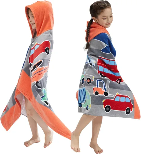 BANGSAUR Toallas de playa con capucha para niños, 100 % algodón, 50 x 30 pulgadas, manta envolvente, niños pequeños de 3 a 12 años, toalla de