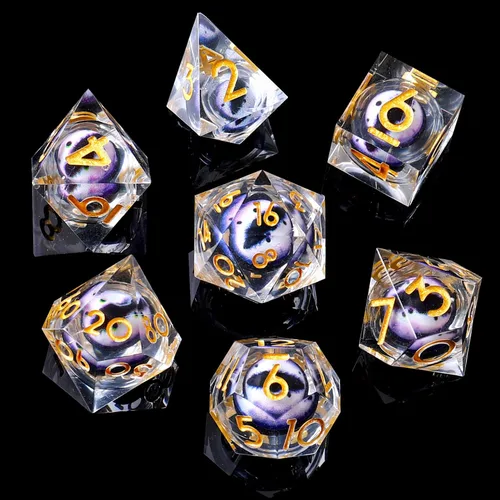 Vista 20 de YEMEKO Beholder's Dargon Eye DND - Juego de dados de ojo de gato con núcleo líquido, borde afilado, hechos a mano para Dungeons and Dragons Ttrpg