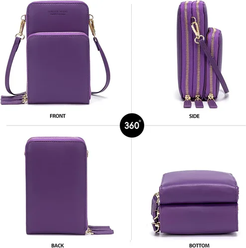 Vista 2 de Bolso chico en bandolera de mujer para celular, minicartera tarjetera monedero de manohombro