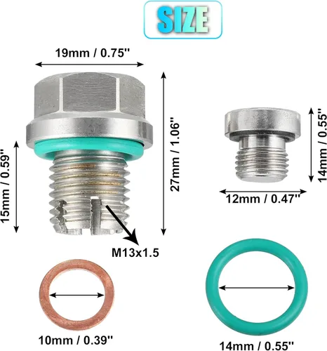 Vista 3 de X AUTOHAUX 1 Unidades M14-0.059 x 0.591 in Oversize Piggyback tapón de drenaje de aceite de acero inoxidable Autoperforante Kit de reparación