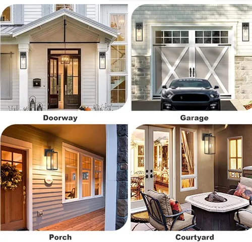 Vista 6 de Tipace Paquete de 2 faroles de pared para exteriores con sensor de atardecer a amanecer, accesorios de luz exterior con sensor negro mate, aplique