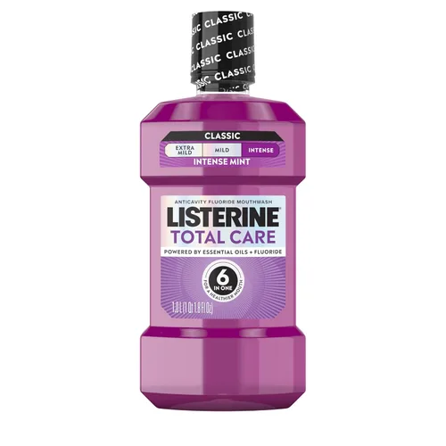 Listerine Total Care - Enjuague bucal anticaries con flúor, 6 beneficios en 1 enjuague oral ayuda a matar el 99% de los gérmenes del mal aliento,