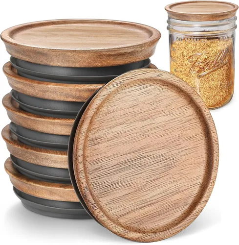 6 paquetes de tapas de tarros Mason de boca regular de madera para tarros Ball/Mason/Kerr, madera de acacia natural, material de grado alimenticio,