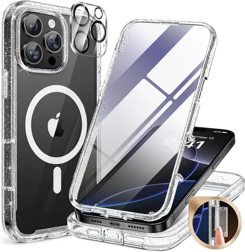 Vista 149 de Miracase Funda magnética para iPhone 14 de 6.1 pulgadas, protector de pantalla de vidrio templado integrado + protector de lente, compatible